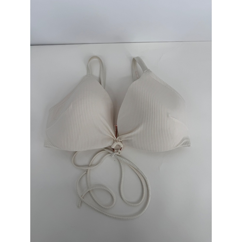 Shade & Shore Cream Ribbed‎ Underwire Bikini Top Off White Ruched Back Sz 36DD